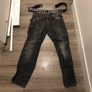 Roberto Cavalli black biker jeans with belt